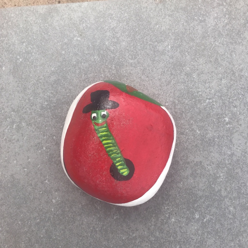 Apple worm painted rock Home Decor